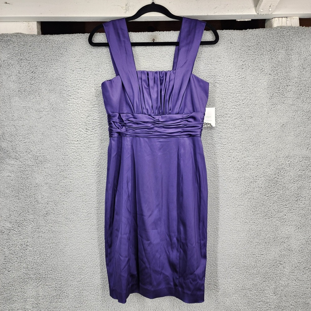 Donna‎ Morgan Purple Satin Ruched Pleated Cocktail Dress DR125M Size 6 NEW
